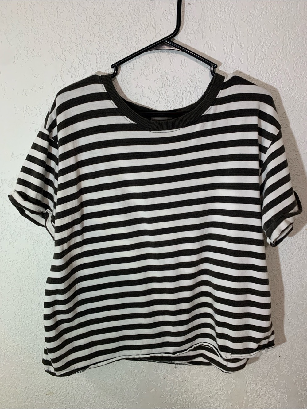 eye candy Grey & White Striped Crewneck Short Sleeve Tee